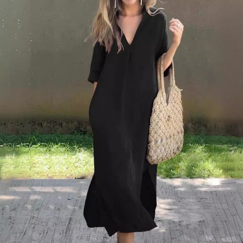 Denise - Elegant V-Neck Slit Dress