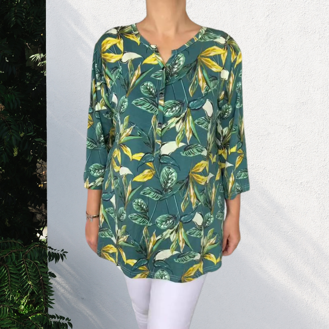 Vivienne - Floral V-neck Blouse with Button Placket