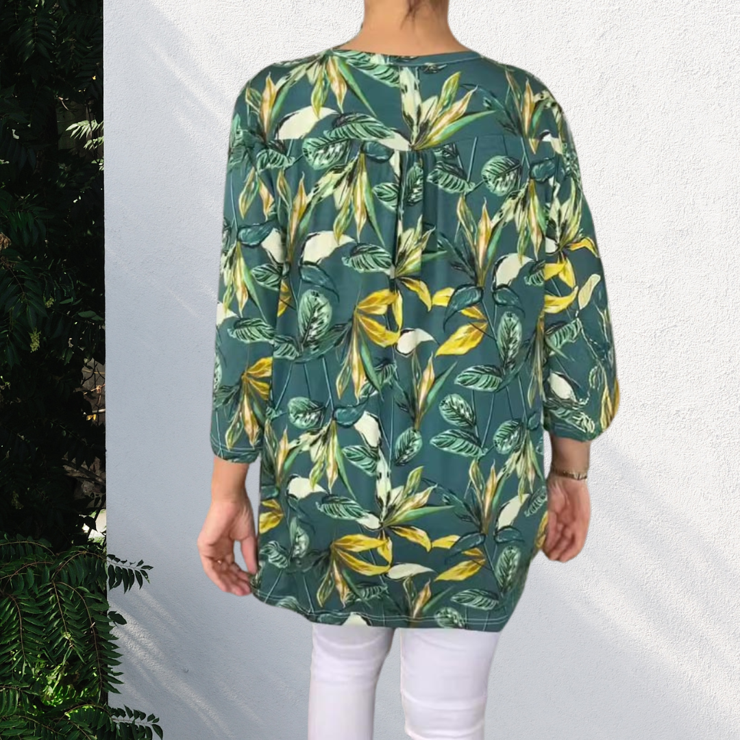 Vivienne - Floral V-neck Blouse with Button Placket