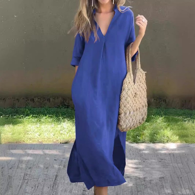 Denise - Elegant V-Neck Slit Dress