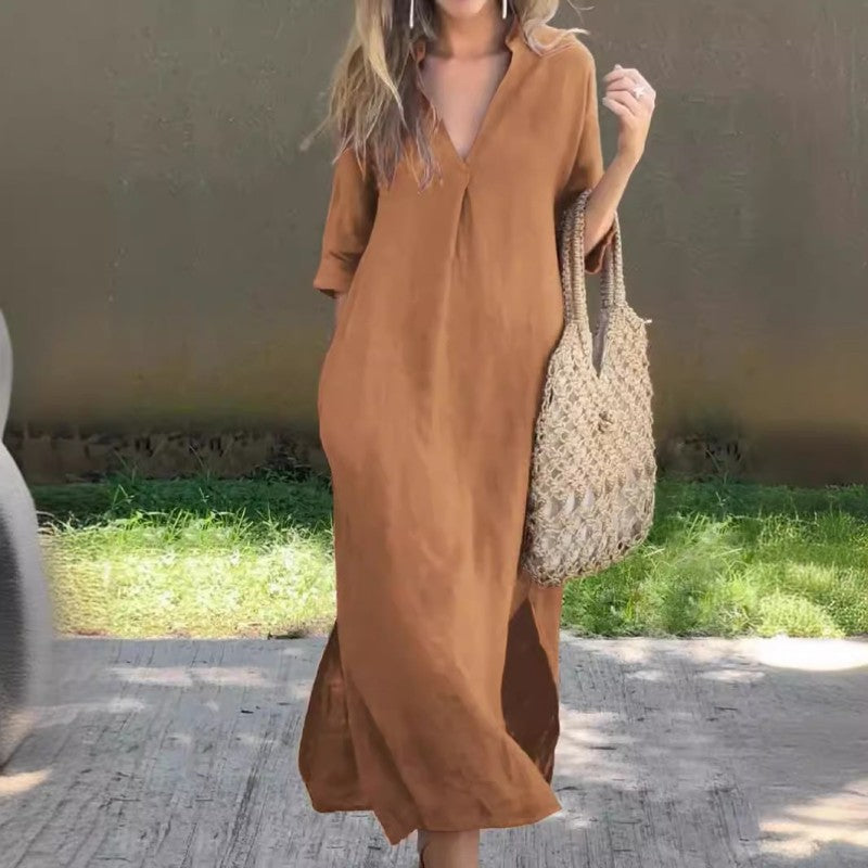 Denise - Elegant V-Neck Slit Dress