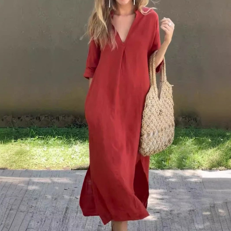 Denise - Elegant V-Neck Slit Dress