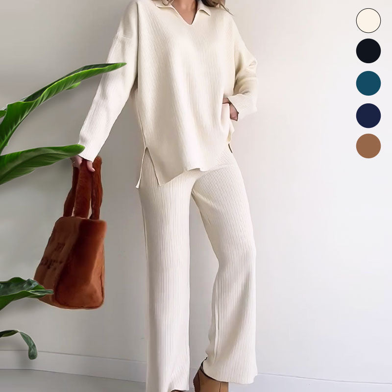 Chic V-Neck Knit Lounge Set – Cozy & Stylish