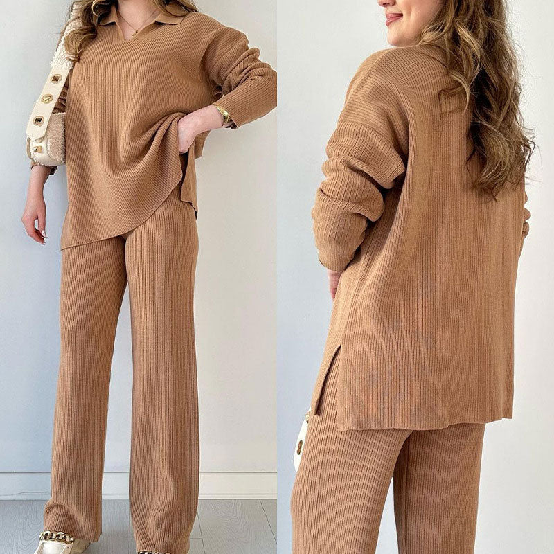 Chic V-Neck Knit Lounge Set – Cozy & Stylish