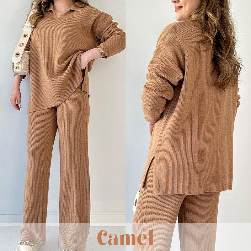 Chic V-Neck Knit Lounge Set – Cozy & Stylish